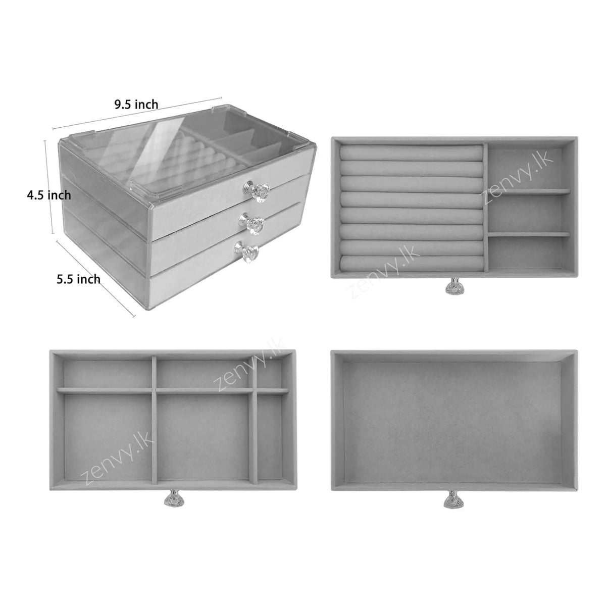 Buy Velvet Jewelry Organizer with 3 Drawers Sri Lanka | Zenvy.lk