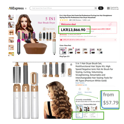 5 in 1 Hair Dryer Styling Tool – Straighten, Curl, Dry & Volumize in Sri Lanka