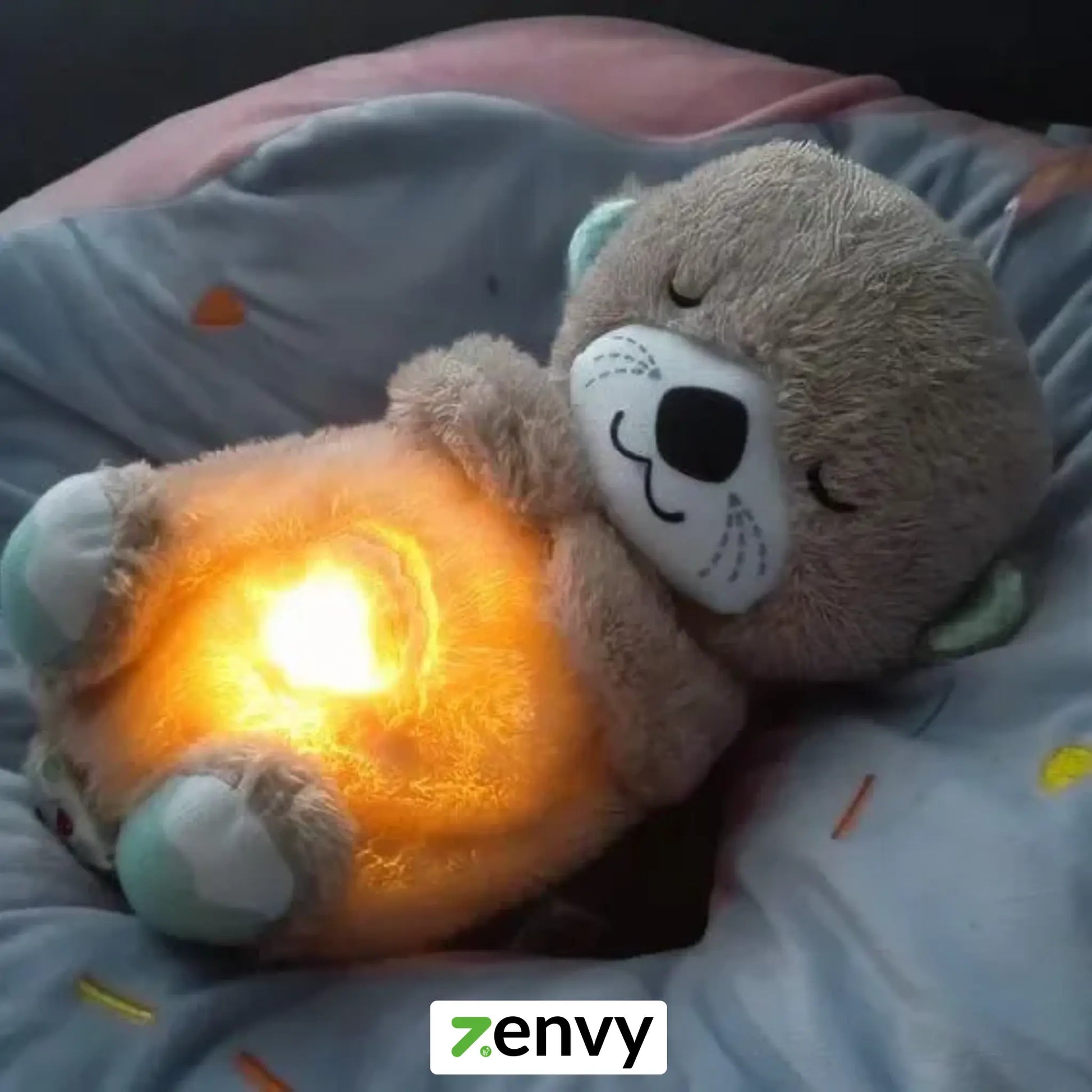 Breathing Teddy Bear Plush Otter – Grey Soft Toy with Rhythmic Motion, Glow Light & Music - Baby Sleep Soother, Anxiety Relief & Gift for Kids & Adults, Specially Valentine Gift