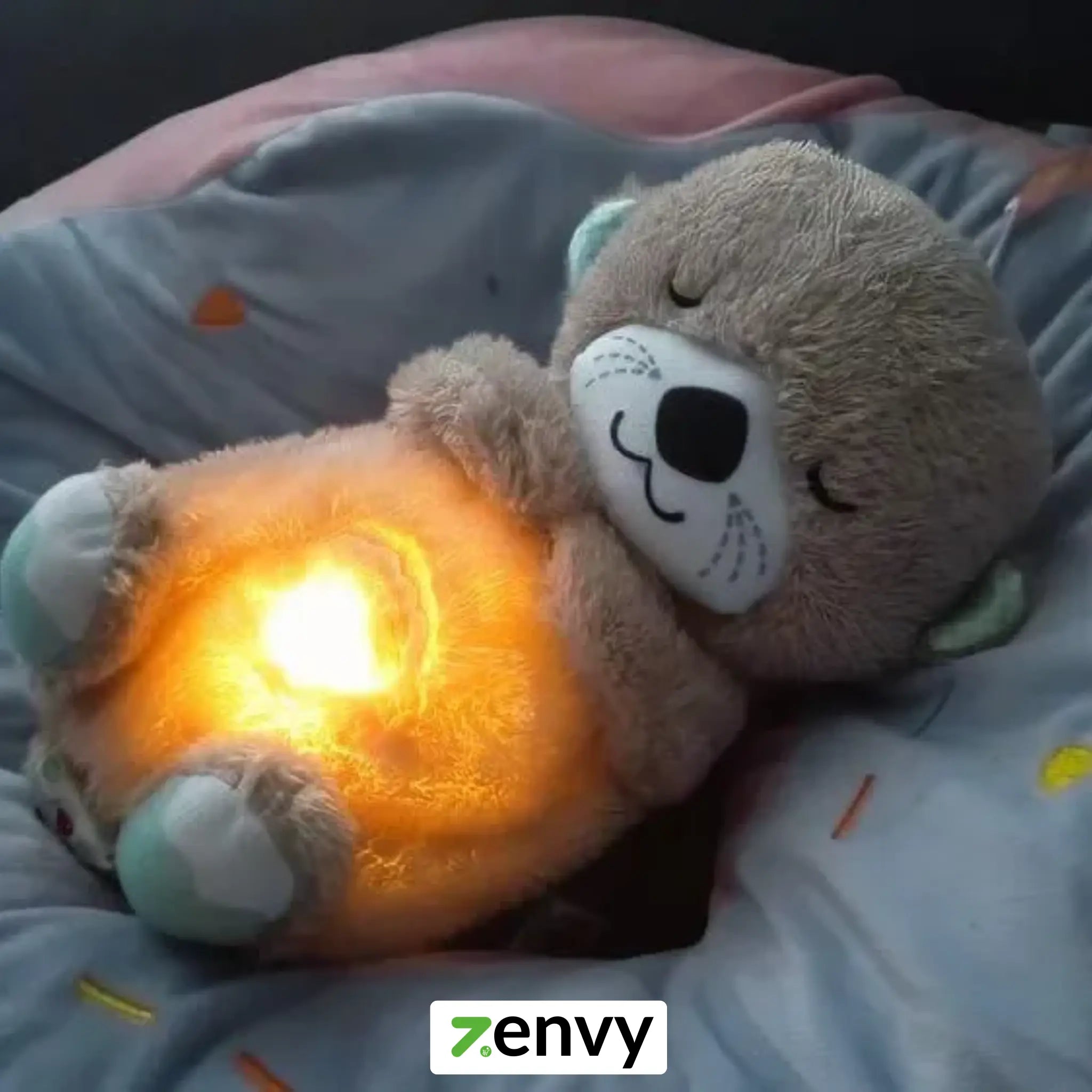 Breathing Teddy Bear Plush Otter – Grey Soft Toy with Rhythmic Motion, Glow Light & Music - Baby Sleep Soother, Anxiety Relief & Gift for Kids & Adults, Specially Valentine Gift