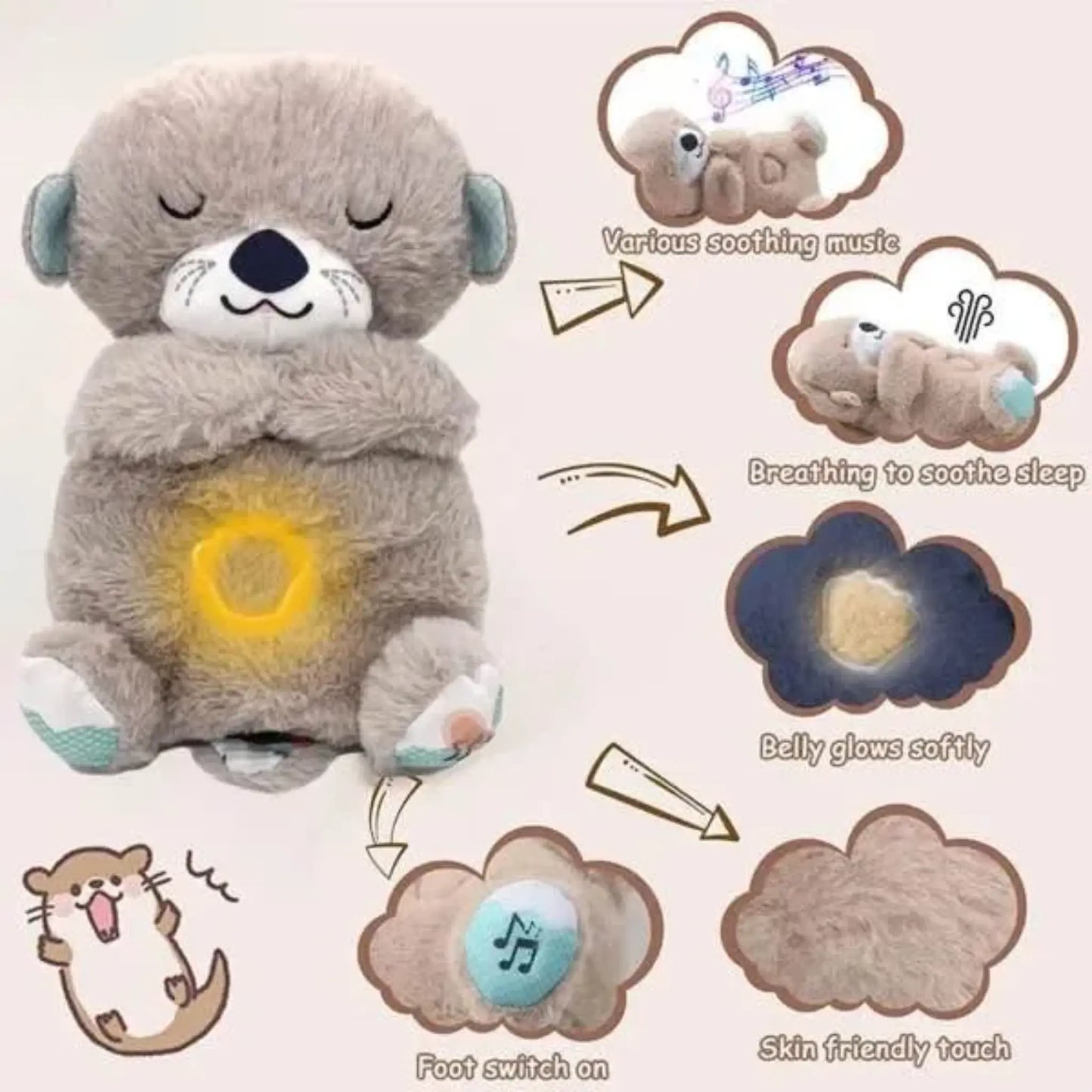 Plush toy bear with glowing belly and soothing features 