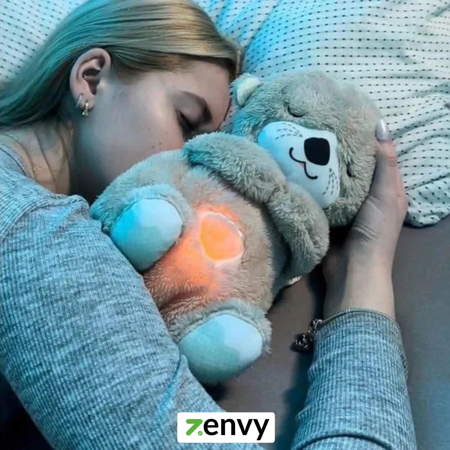 Breathing Teddy Bear Plush Otter – Grey Soft Toy with Rhythmic Motion, Glow Light & Music - Baby Sleep Soother, Anxiety Relief & Gift for Kids & Adults, Specially Valentine Gift