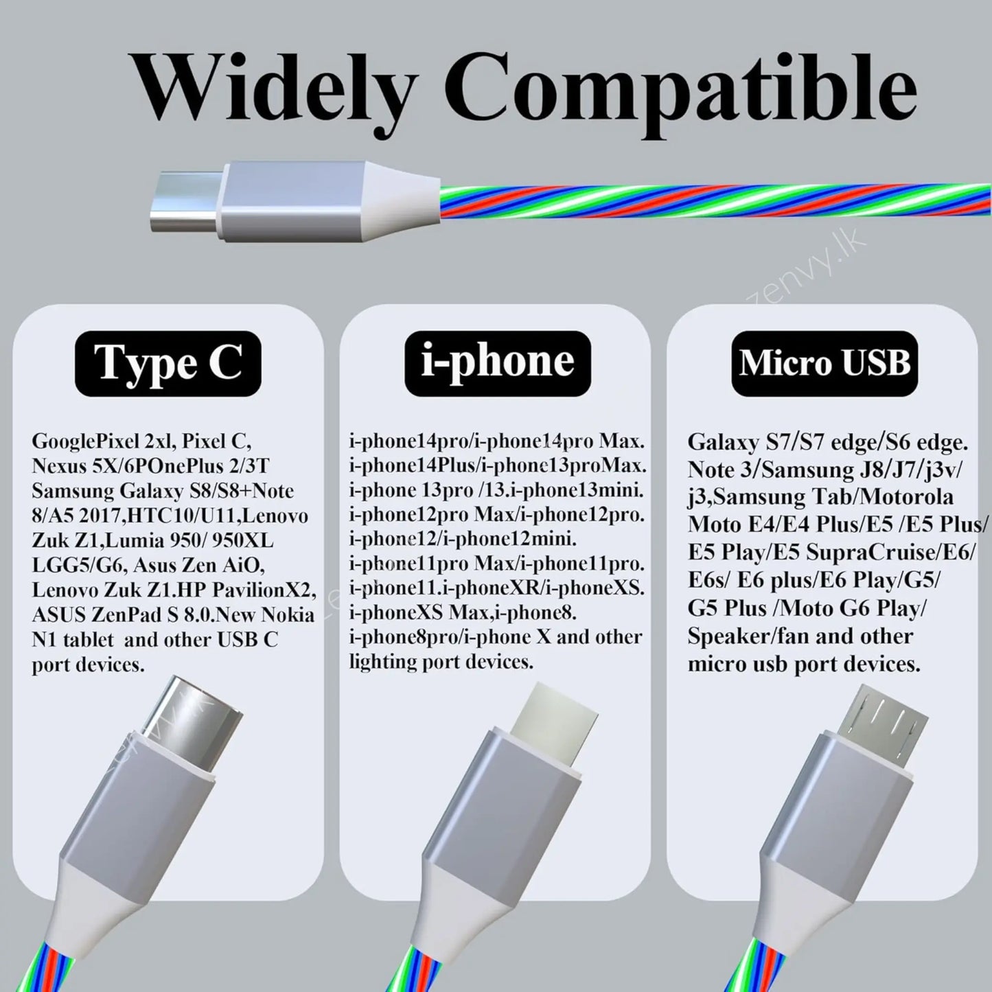 Buy 3 in 1 LED Charging Cable Best Price in Sri Lanka | Zenvy.lk