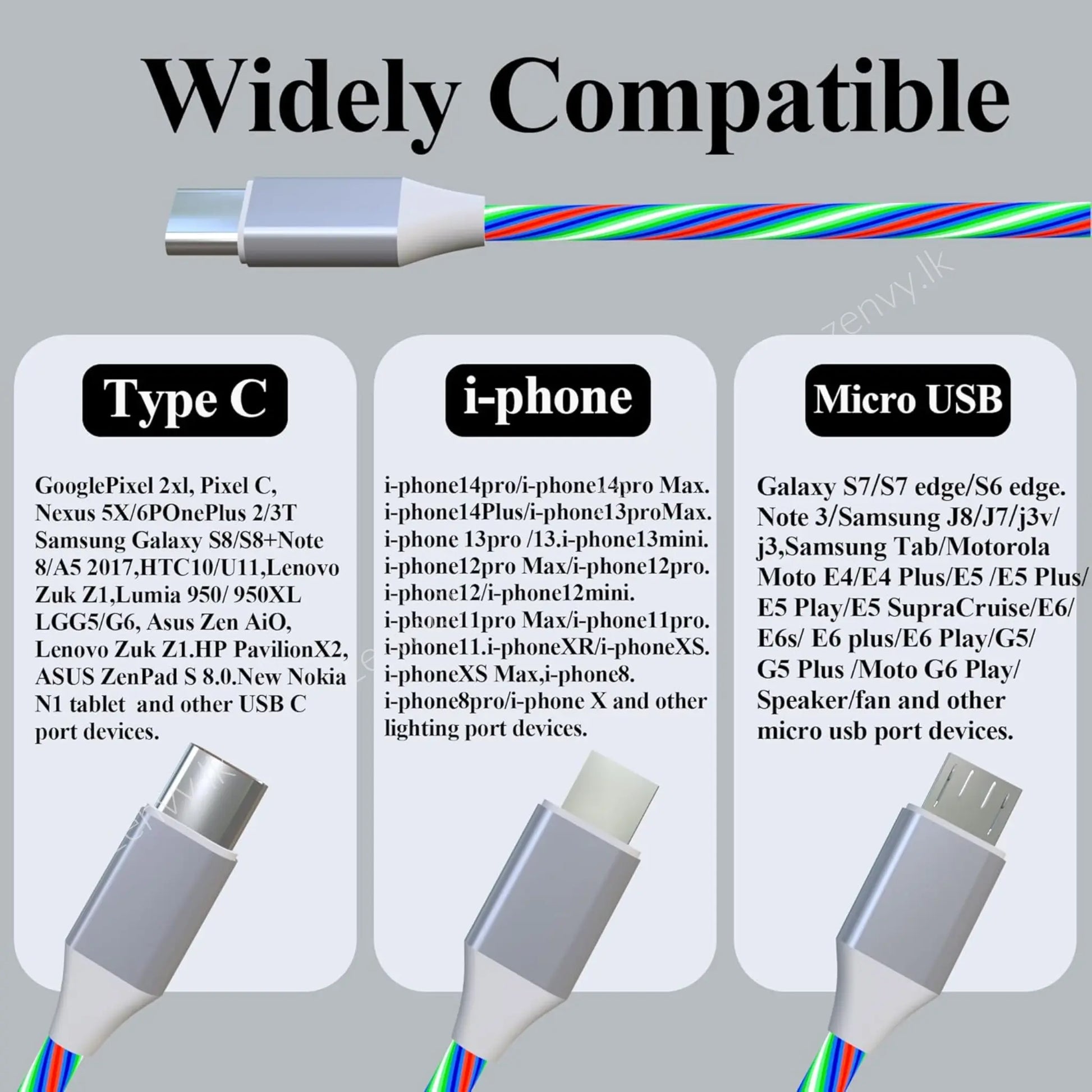 Buy 3 in 1 LED Charging Cable Best Price in Sri Lanka | Zenvy.lk