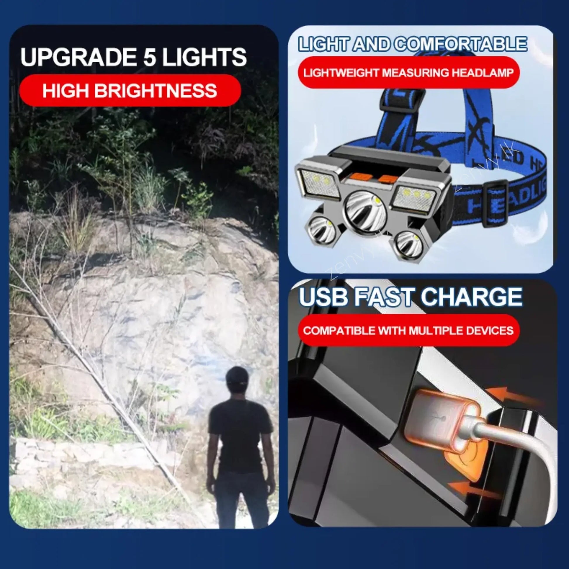 Buy 5 LED Rechargeable Headlamp Online in Sri Lanka | Zenvy.lk