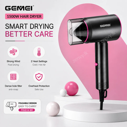 Buy Gemei Hair Dryer 1500W Online in Sri Lanka | Zenvy.lk