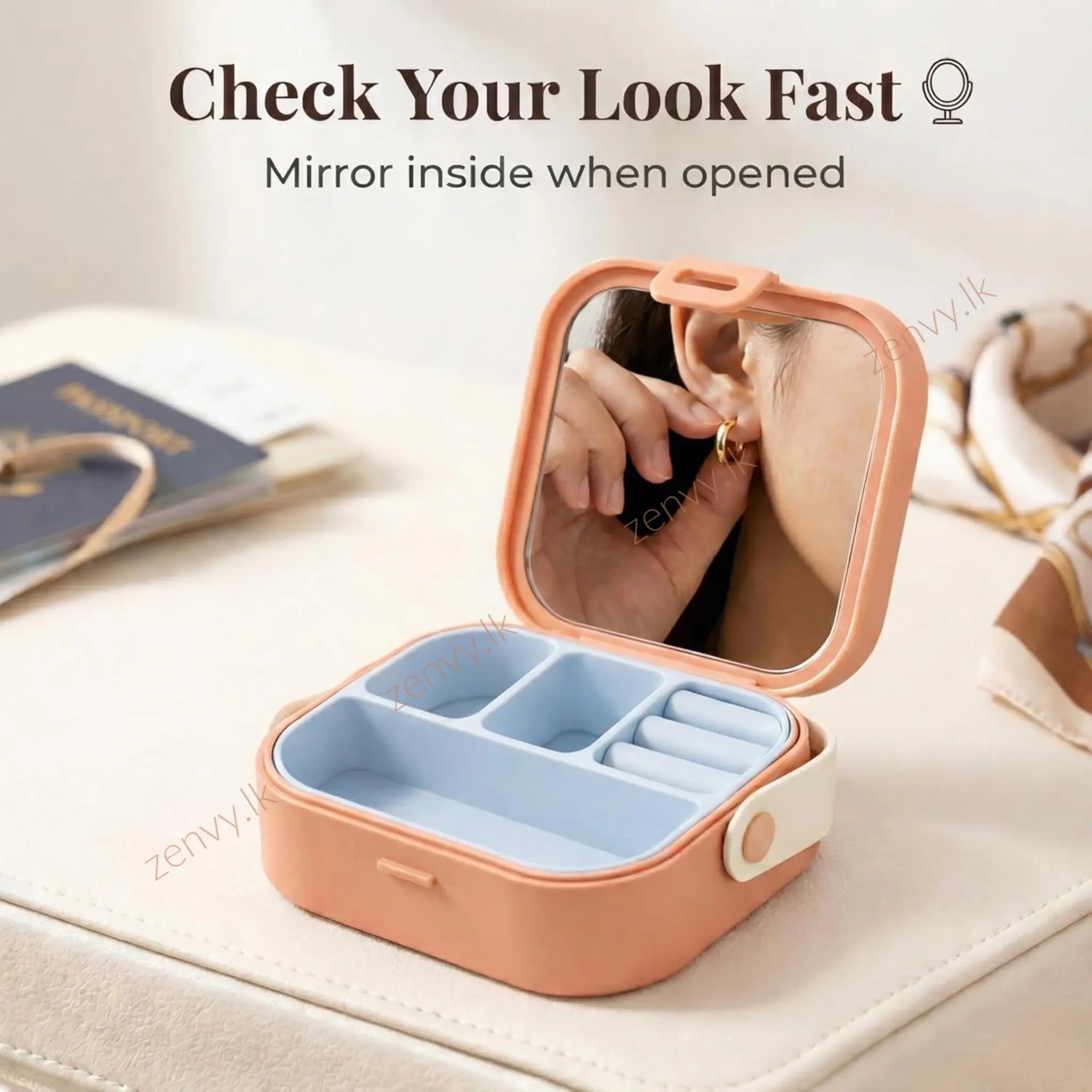 Buy Travel Mini Jewelry Box with Mirror Online in Sri Lanka | Zenvy.lk