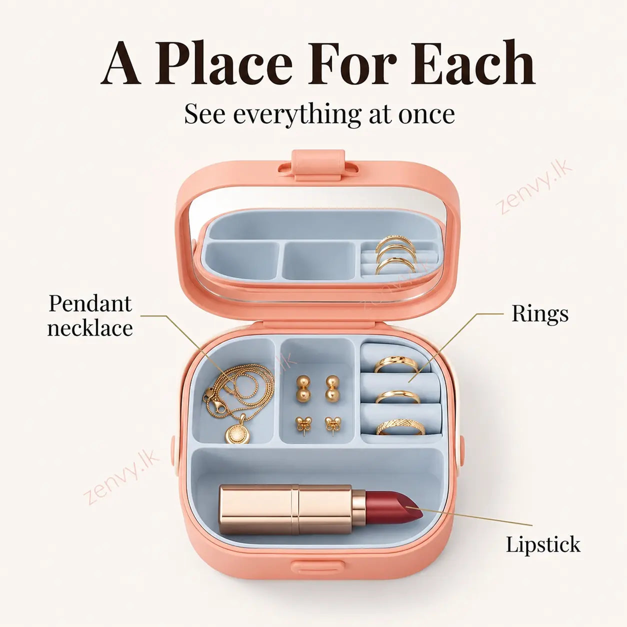 Buy Travel Mini Jewelry Box with Mirror Online in Sri Lanka | Zenvy.lk 