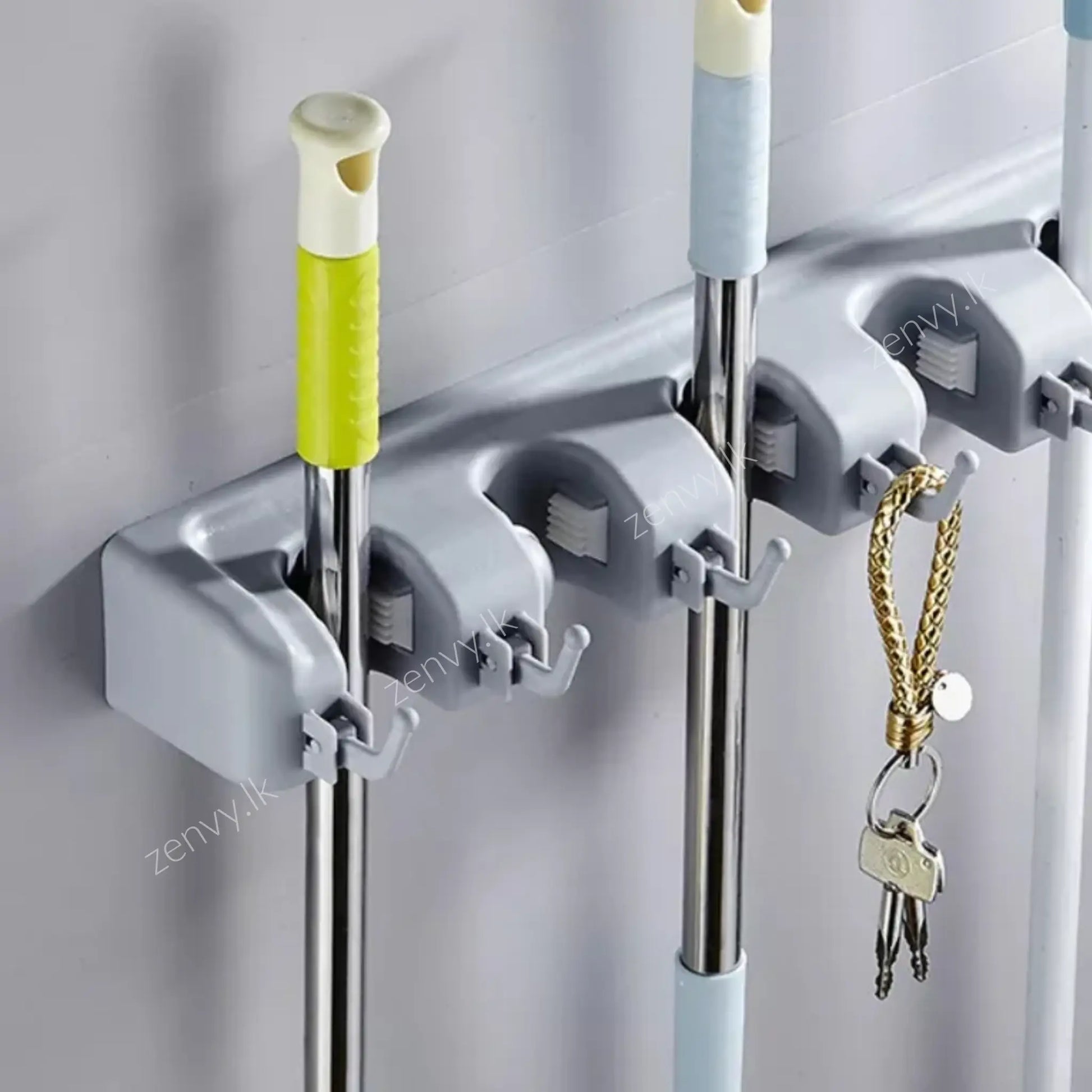 Buy Wall Mounted Mop Holder with 5 Grip Slots in Sri Lanka | Zenvy.lk