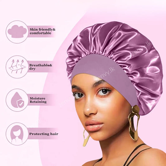 Silk Satin Bonnet with Wide Elastic Band for Sleeping – Hair Wrap Cap for Women