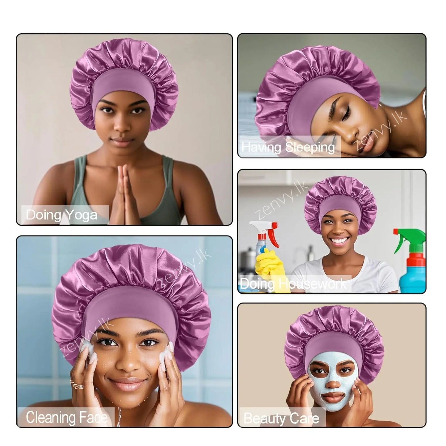 Silk Satin Bonnet with Wide Elastic Band for Sleeping – Hair Wrap Cap for Women
