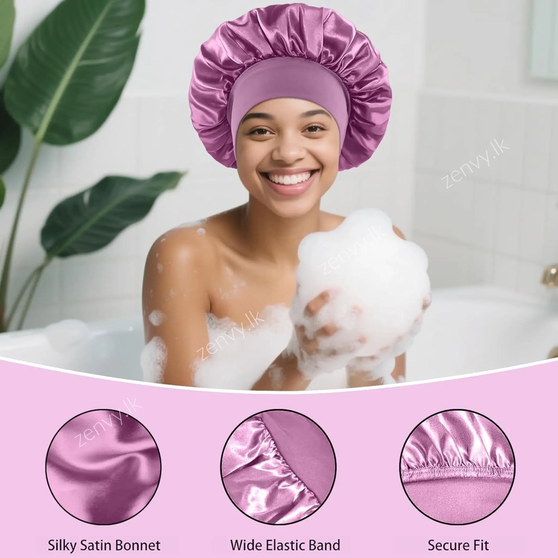 Silk Satin Bonnet with Wide Elastic Band for Sleeping – Hair Wrap Cap for Women