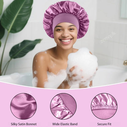 Silk Satin Bonnet with Wide Elastic Band for Sleeping – Hair Wrap Cap for Women